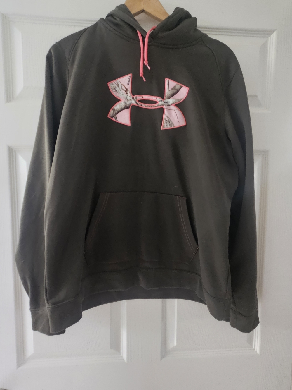 Under Armour Womens' Hooded Pullover Sweatshirt - Green with Pink And Camo Logo